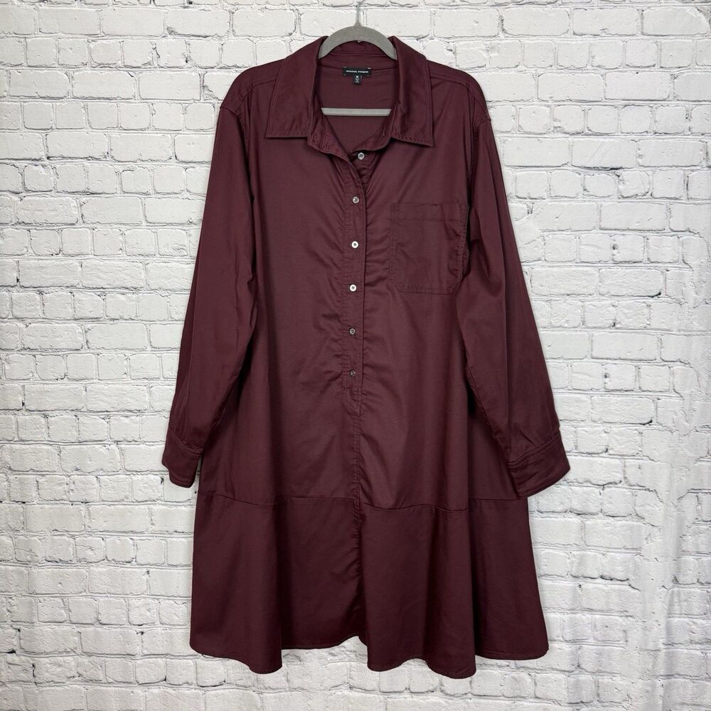 Universal Standard Burgundy Long Sleeve Shirt Dress Drop Waist Flared US 18-20